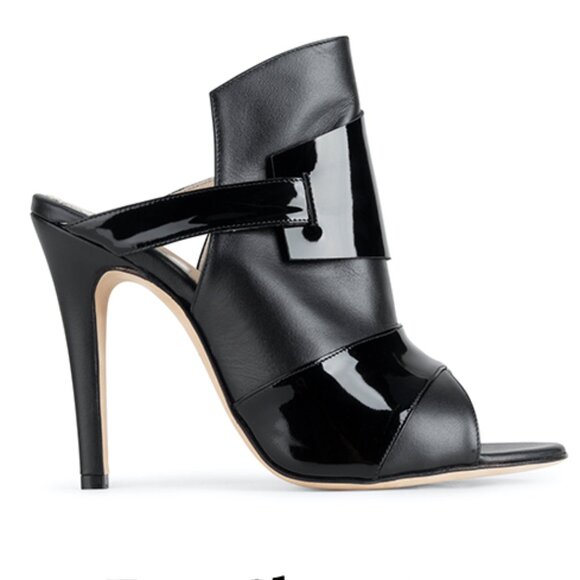 NEW CHRIS DONOVAN Made In Italy Leather Pegasi Heeled Mules in black 1225 18t9 - Picture 7 of 7